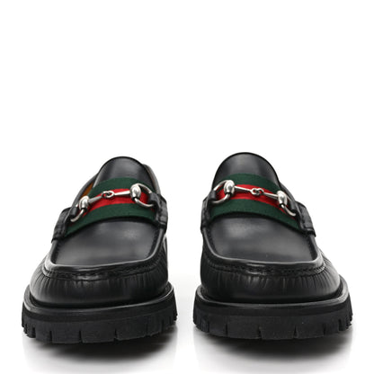 Gucci Cirano Lux Web Mens Horsebit Lug Sole Loafers 7.5 Black 2 of 8
