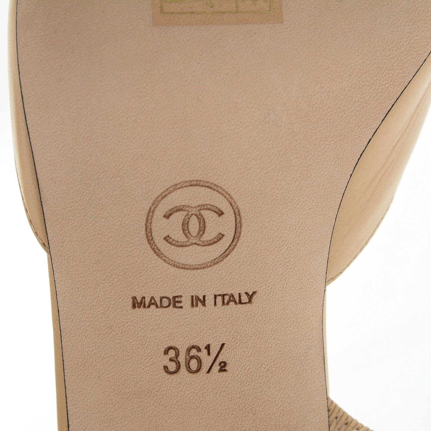 Goatskin Grosgrain Cap Toe CC Slingback Sandals 36.5 Beige Black