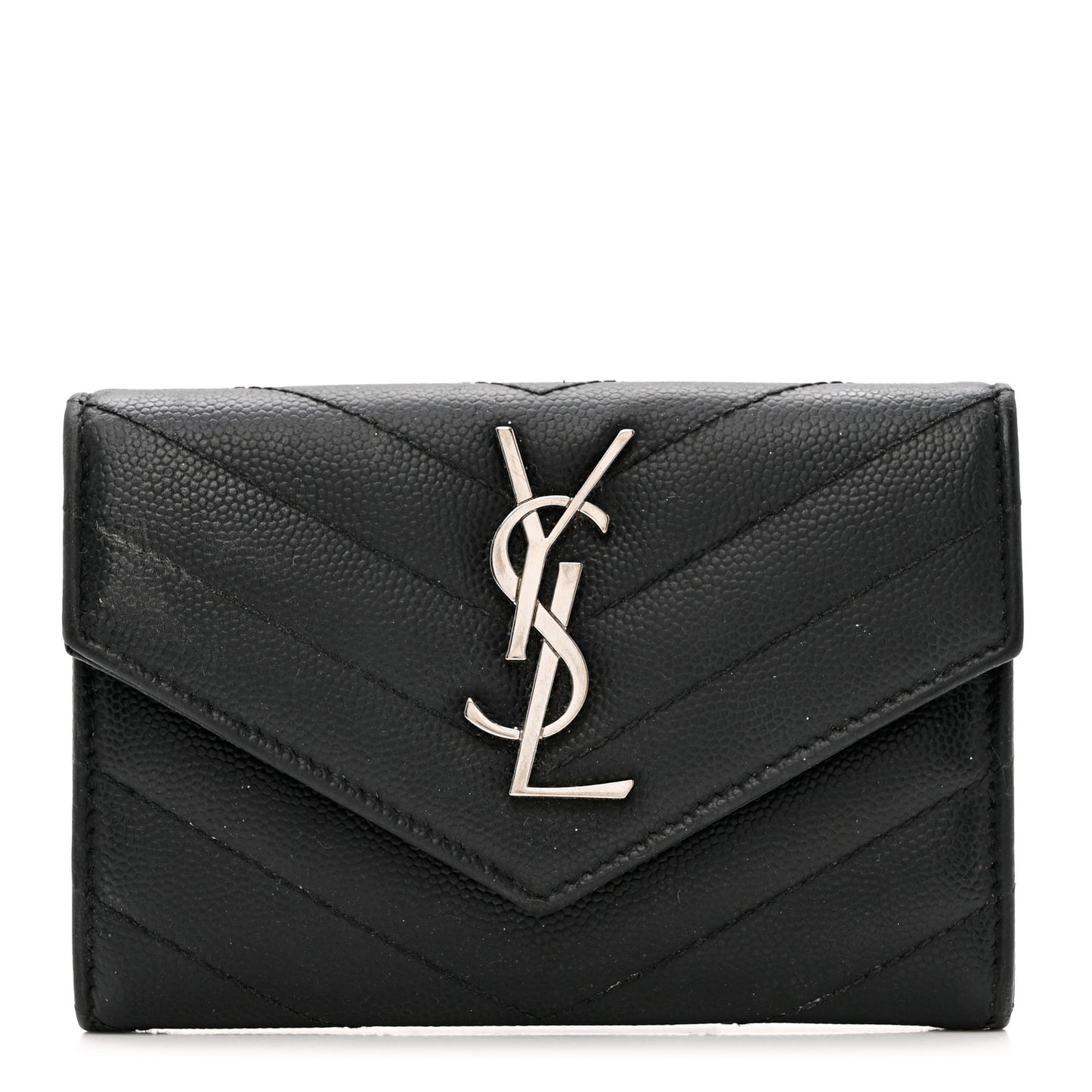 Grain De Poudre Matelasse Chevron Small Monogram Envelope Wallet Black