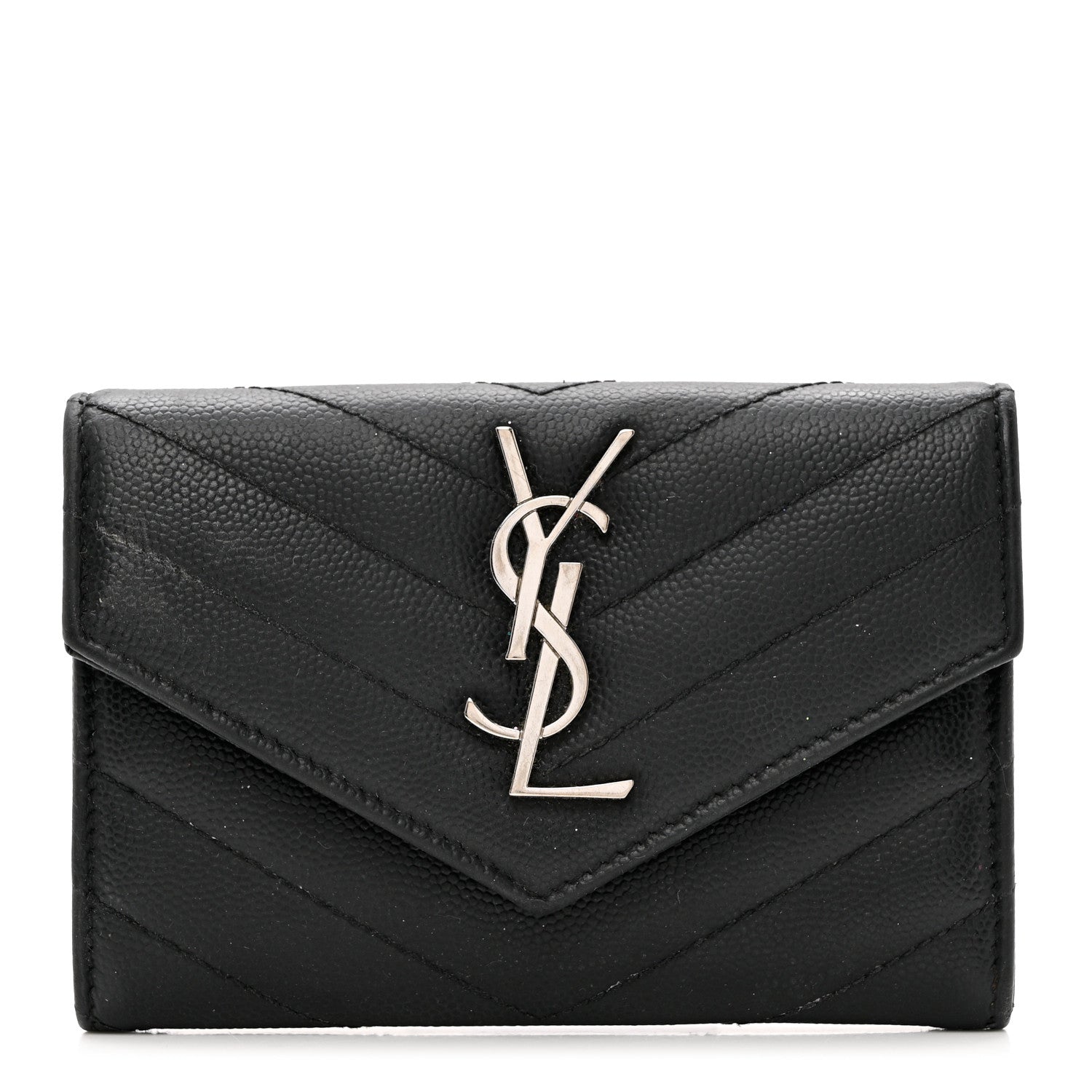 Saint Laurent Grain De Poudre Matelasse Chevron Small Monogram Envelope Wallet Black 1 of 8