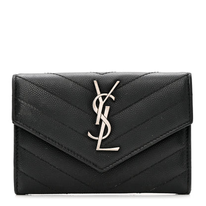 Saint Laurent Grain De Poudre Matelasse Chevron Small Monogram Envelope Wallet Black 1 of 8