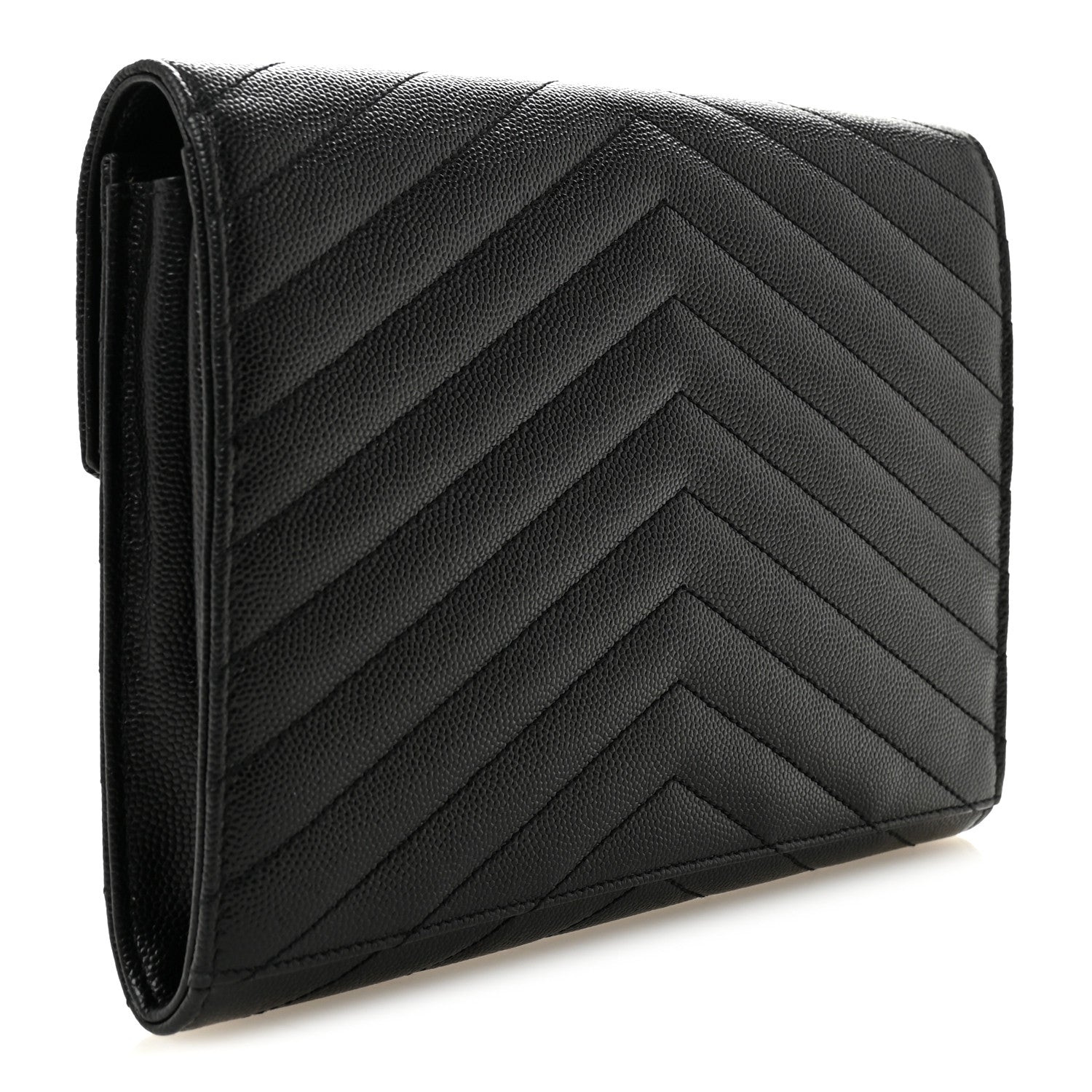 Saint Laurent Grain De Poudre Matelasse Chevron Monogram Envelope Clutch Black 3 of 9