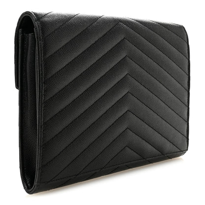 Saint Laurent Grain De Poudre Matelasse Chevron Monogram Envelope Clutch Black 3 of 9
