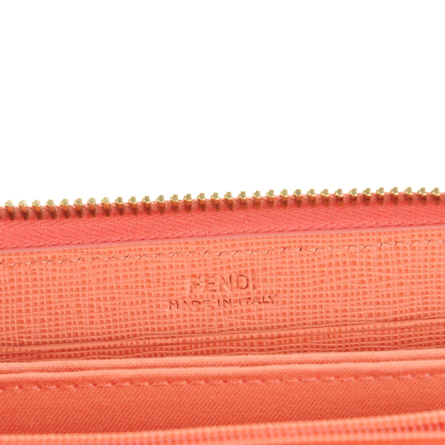 Fendi Zucca Spalmati Vitello Elite Zip Around Wallet Tobacco Pesca 6 of 8