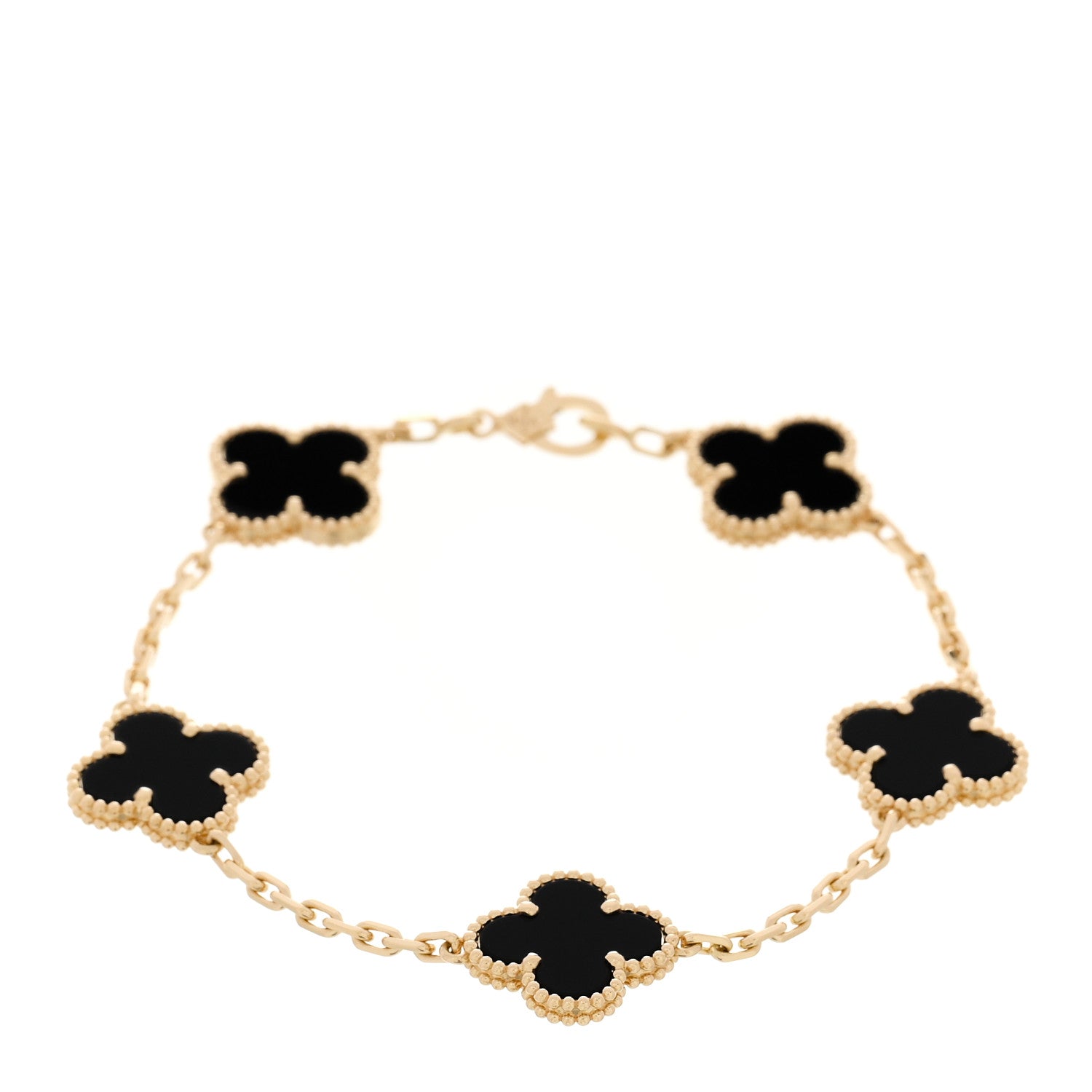 Van Cleef & Arpels 18K Yellow Gold Black Onyx 5 Motifs Vintage Alhambra Bracelet 1 of 5
