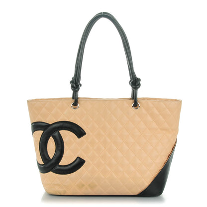 Chanel Calfskin Quilted Large Cambon Tote Beige Black 1 of 7