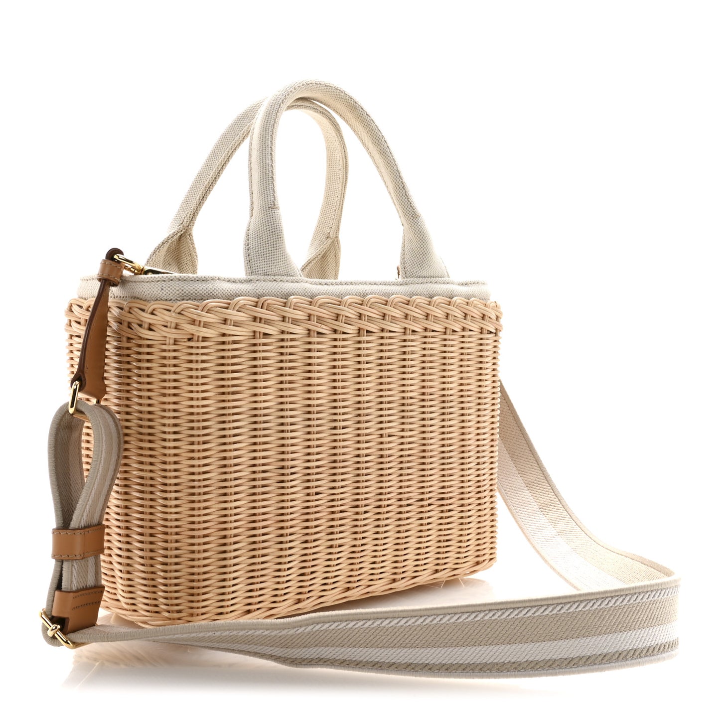 Canvas Wicker Shoulder Bag White
