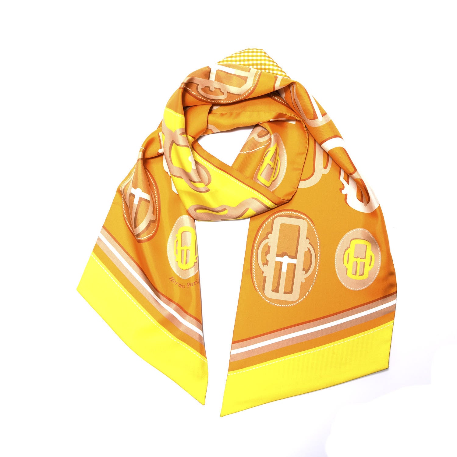 Hermes Silk Bouclerie Moderne Vichy Maxi Twilly Jaune Vif Potiron Miel 1 of 4