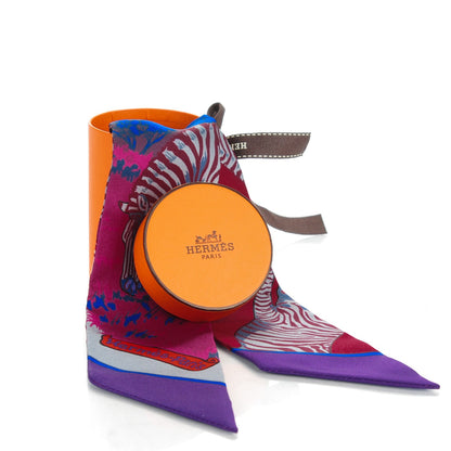 Hermes Silk Les Zebres Twilly Bordeaux Violet Blue Jean 6 of 6