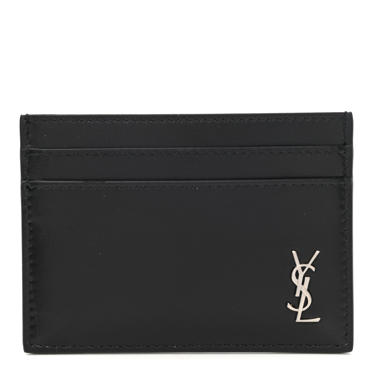 Saint Laurent Calfskin Tiny Cassandre Credit Card Case Black 1 of 9