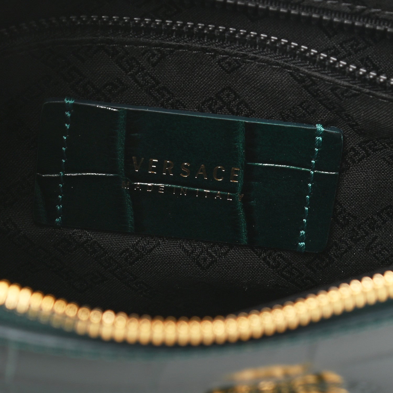 Versace Crocodile Embossed Calfskin Medusa Wristlet Green 6 of 7