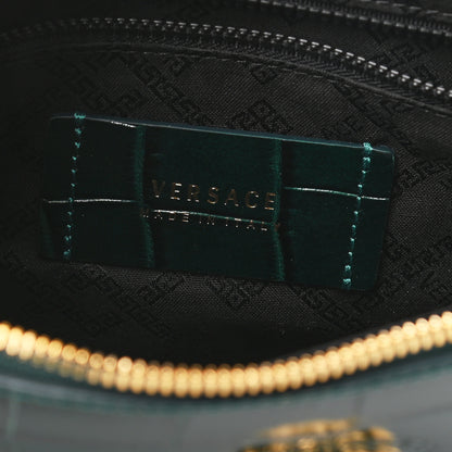 Versace Crocodile Embossed Calfskin Medusa Wristlet Green 6 of 7