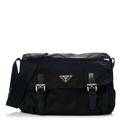 Prada Tessuto Nylon Saffiano Messenger Bag Black 1 of 17
