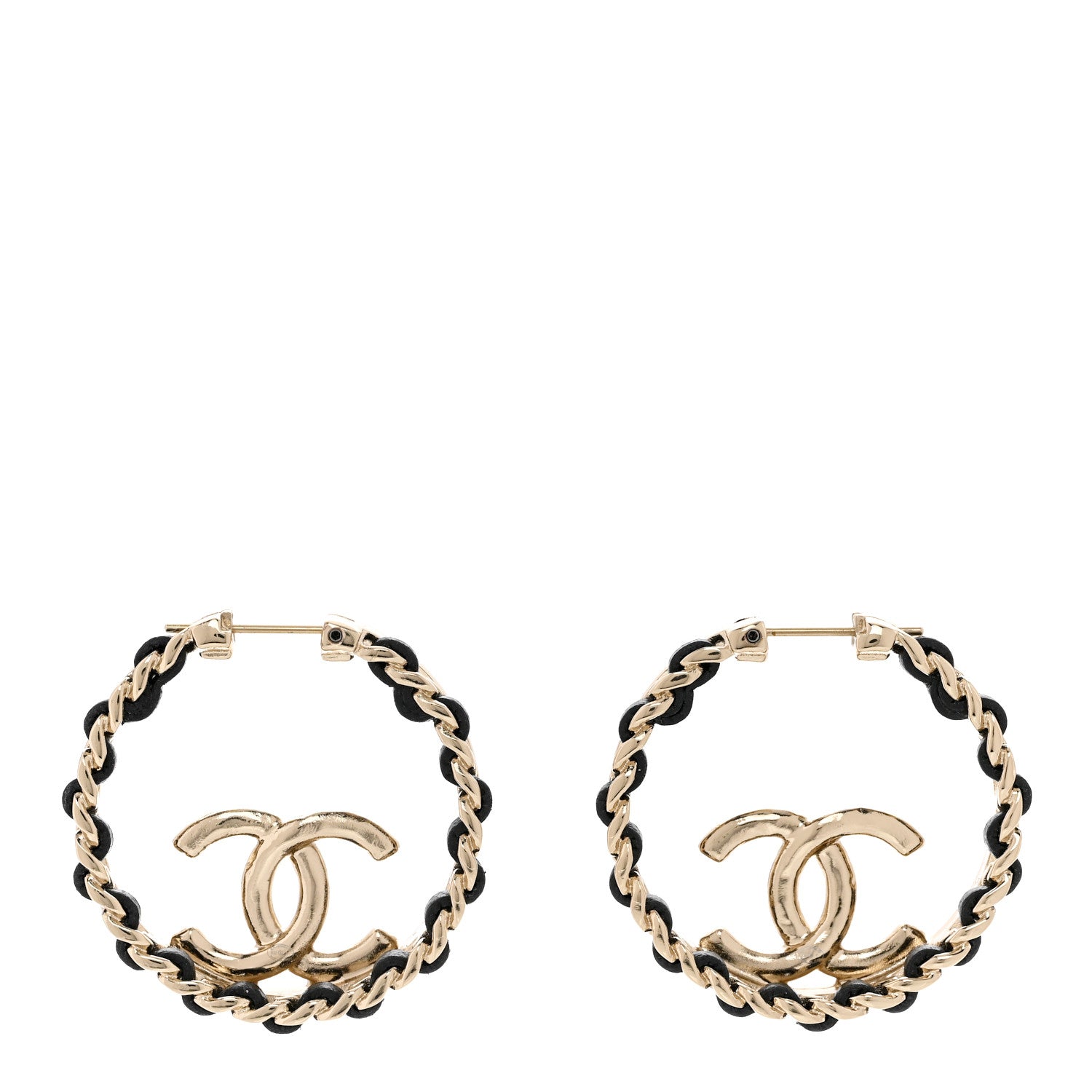Chanel Lambskin CC Chain Hoop Earrings Black Gold 1 of 4