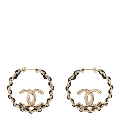 Chanel Lambskin CC Chain Hoop Earrings Black Gold 1 of 4