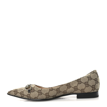 Gucci Monogram Horsebit Womens Werin Ballet Flat 36.5 Beige Ebony Cocoa 1 of 10
