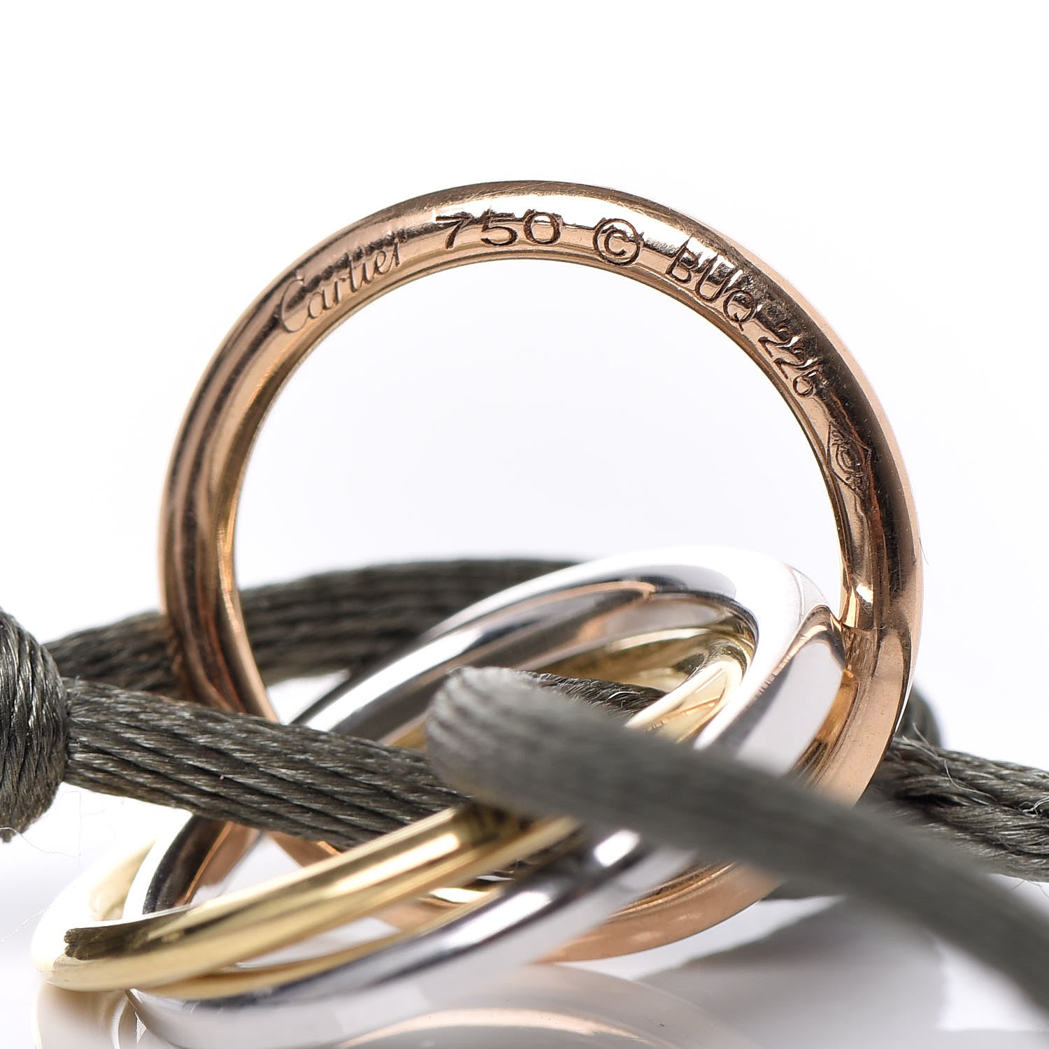 Cartier 18K White Yellow Pink Gold Diamond Trinity Cord Bracelet Green 4 of 4
