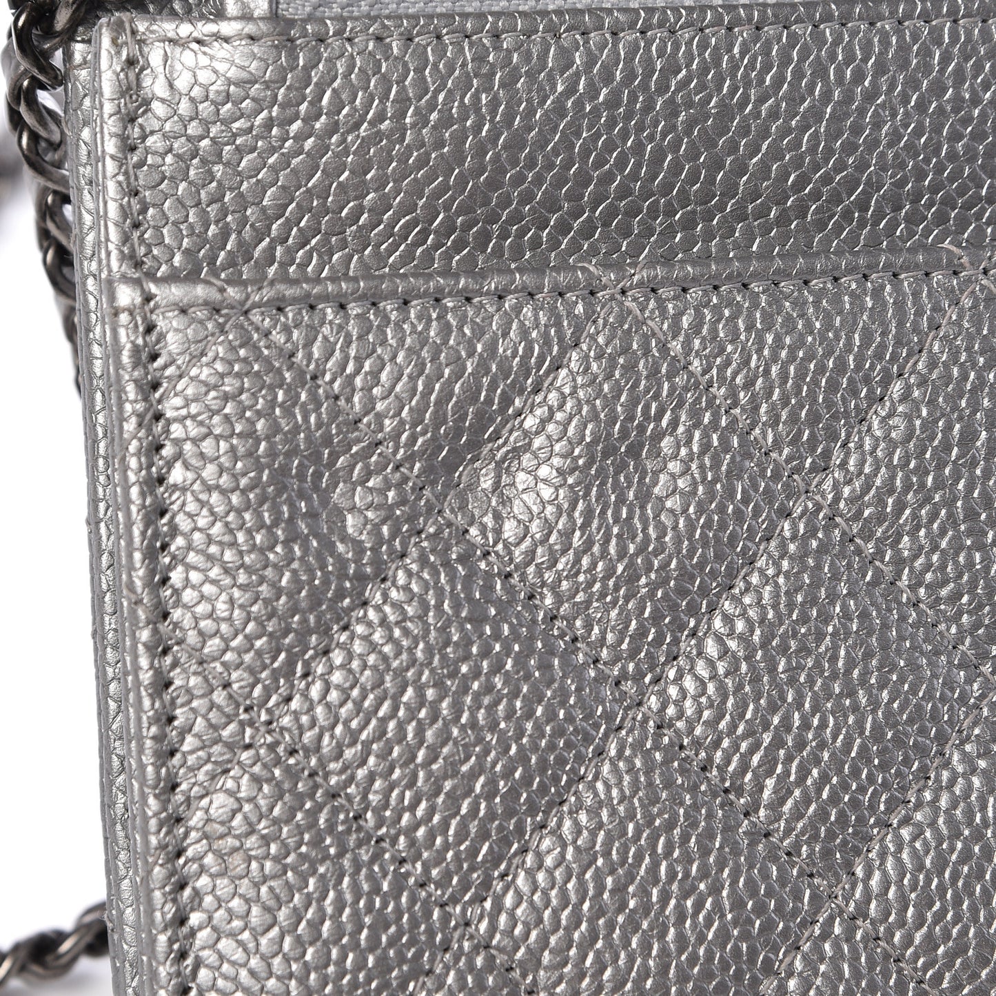 Metallic Caviar Quilted Wallet on Chain WOC Silver