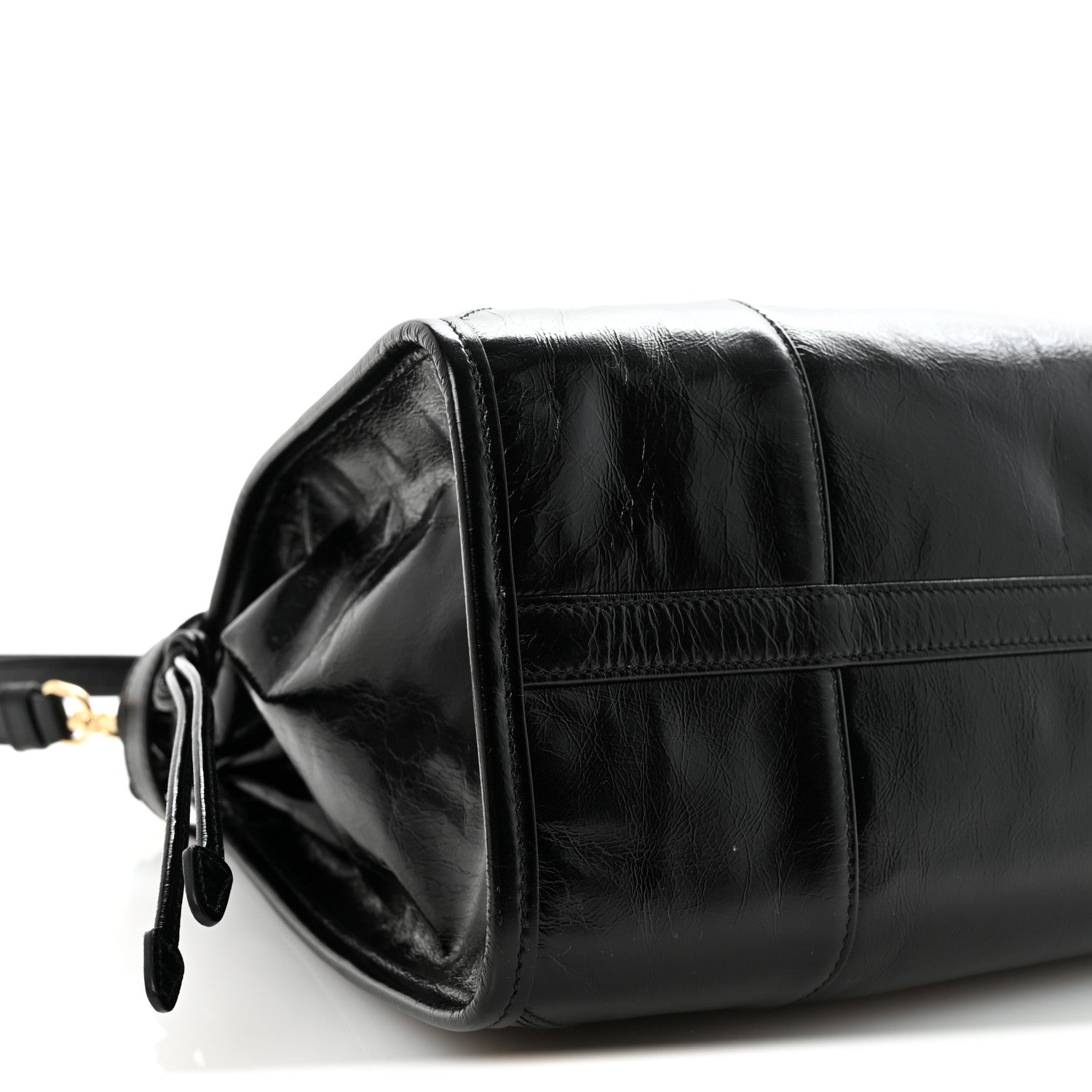 Prada Glossy Calfskin Triangle Large Bonnie Shoulder Bag Black 8 of 9