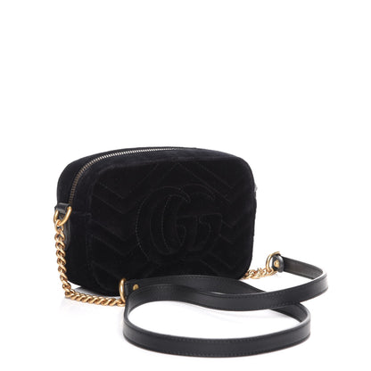 Gucci Velvet Matelasse Marquise Crystals Mini GG Marmont Chain Shoulder Bag Black 3 of 7