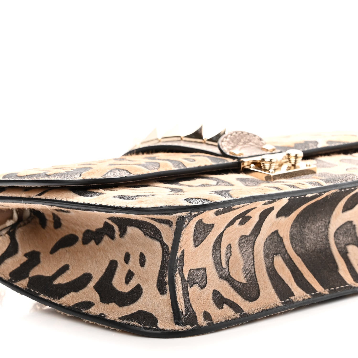 Valentino Garavani Calf Hair Leopard Print Medium Glam Lock Rockstud Flap Blush 7 of 8