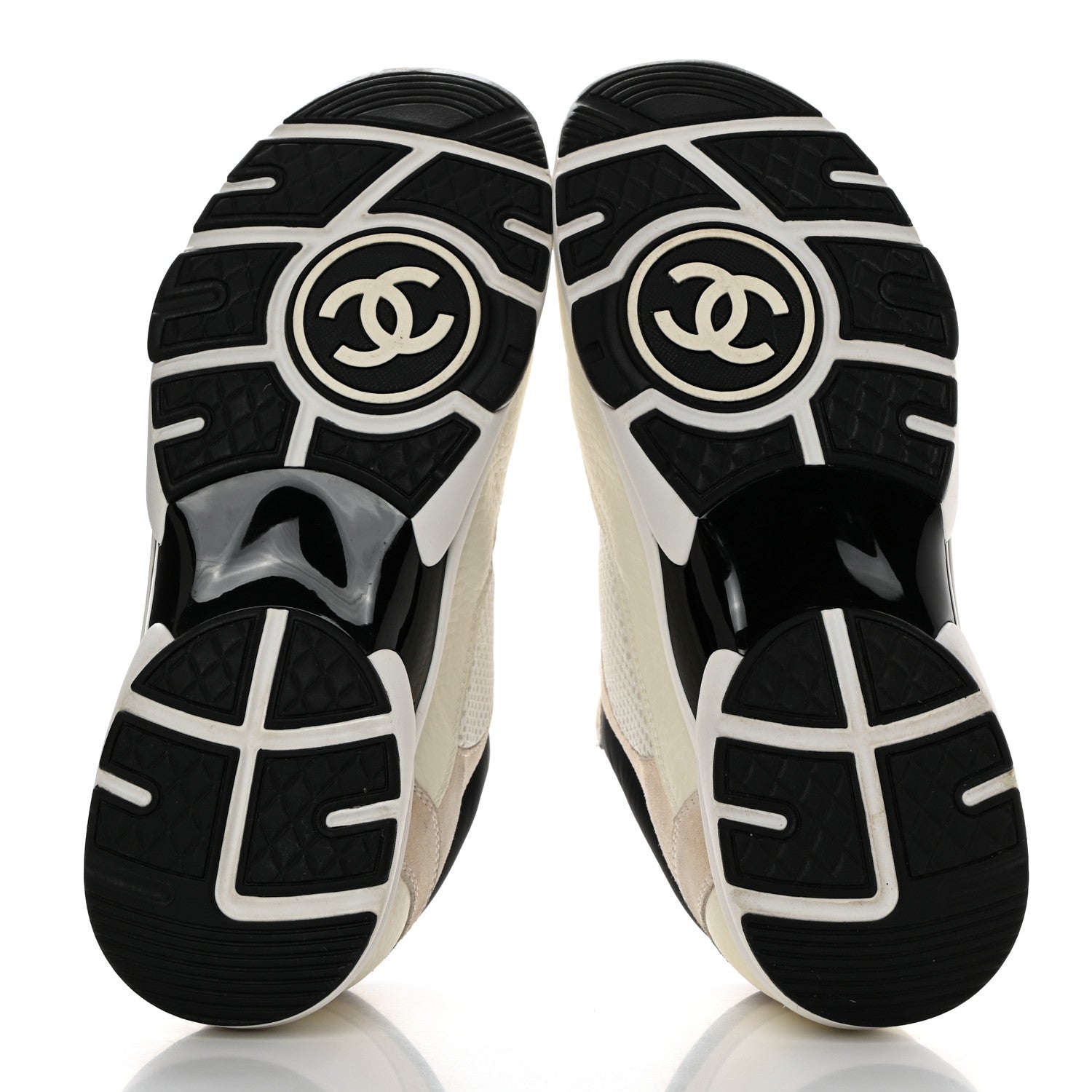 Chanel Mesh Suede Calfskin Grained Calfskin Womens CC Sneakers 41 White Black 5 of 11