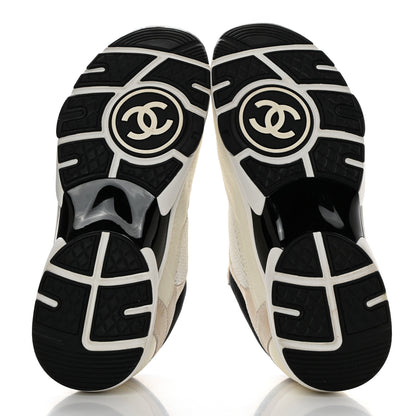 Chanel Mesh Suede Calfskin Grained Calfskin Womens CC Sneakers 41 White Black 5 of 11