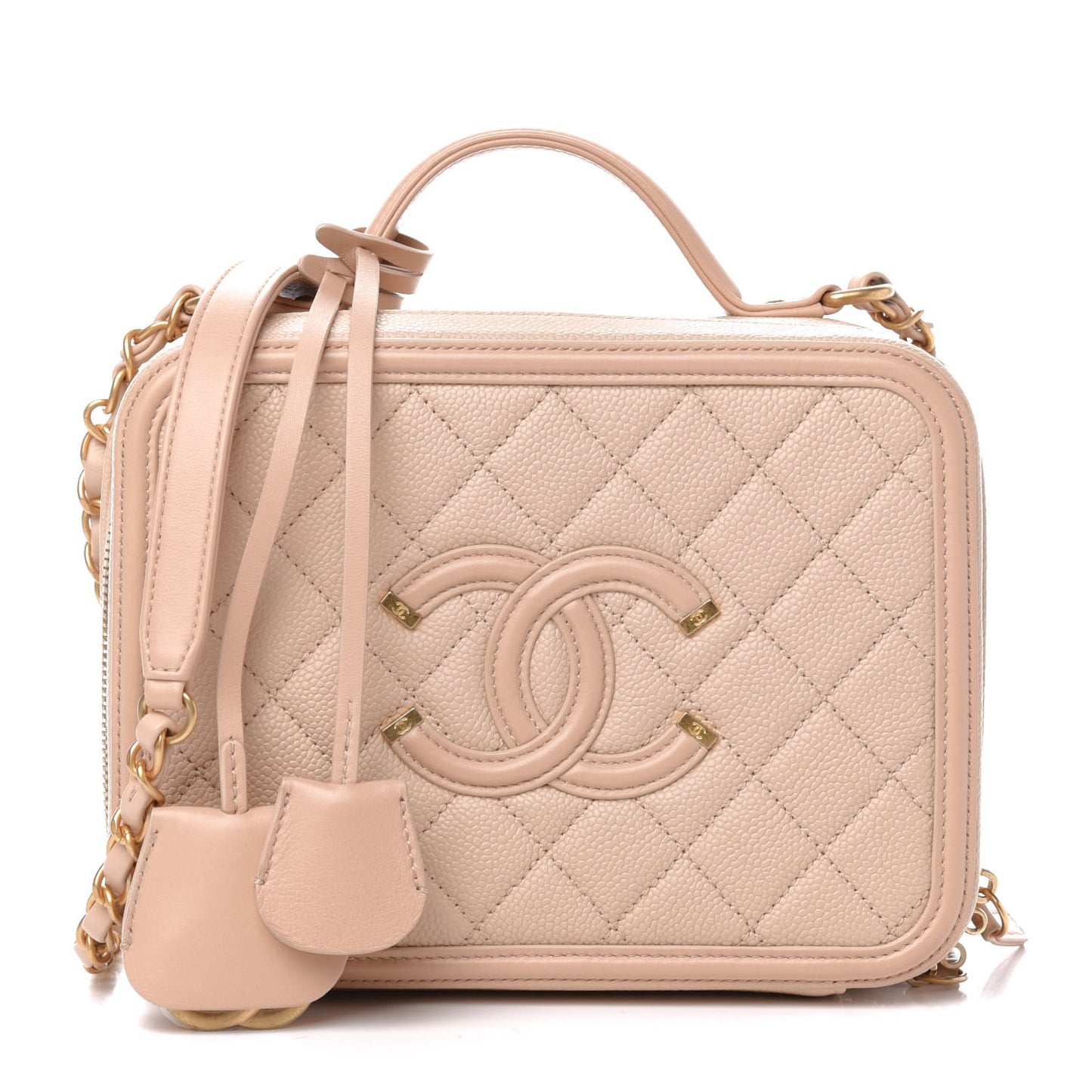 Caviar Quilted Medium CC Filigree Vanity Case Beige