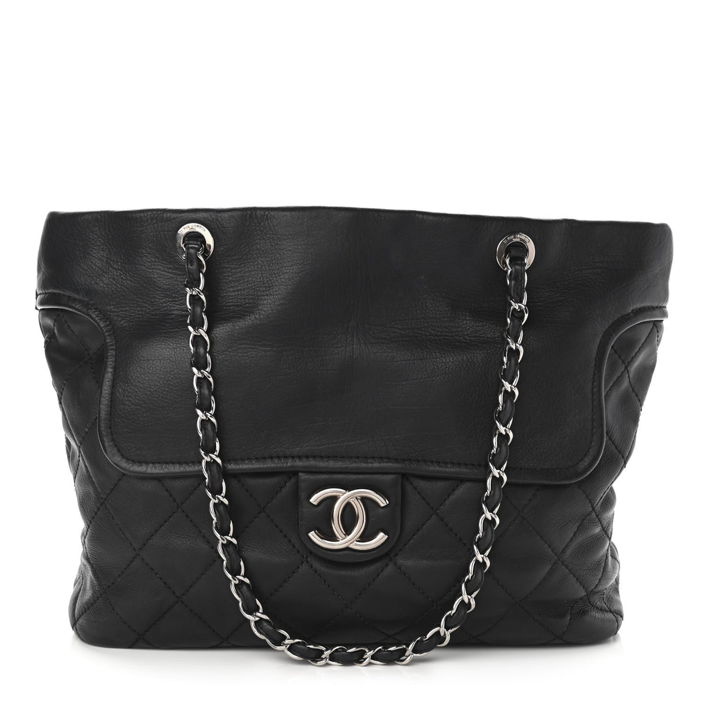 Calfskin Large Front Flap Tote Black