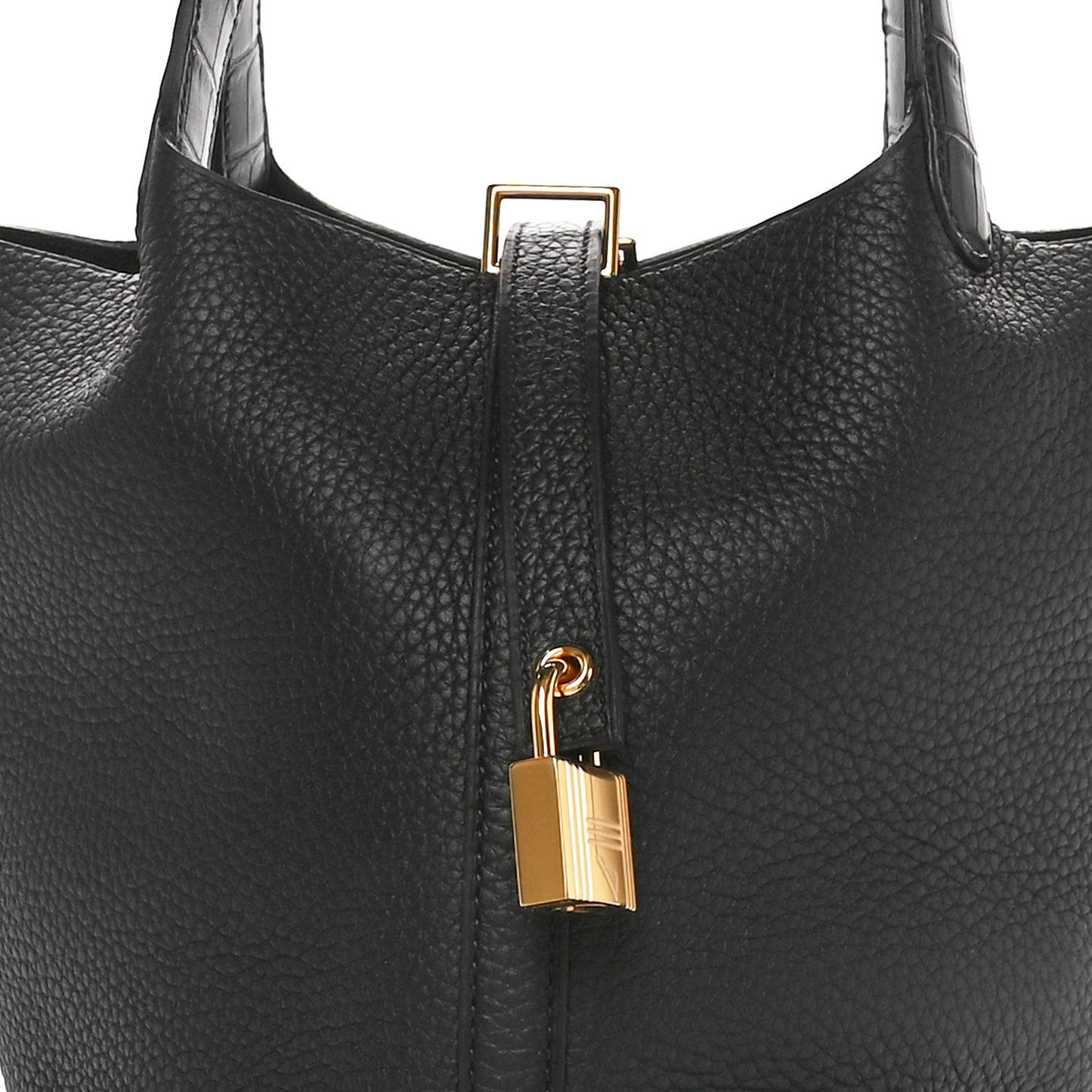 Taurillon Clemence Matte Alligator Picotin Lock Touch 18 PM Black