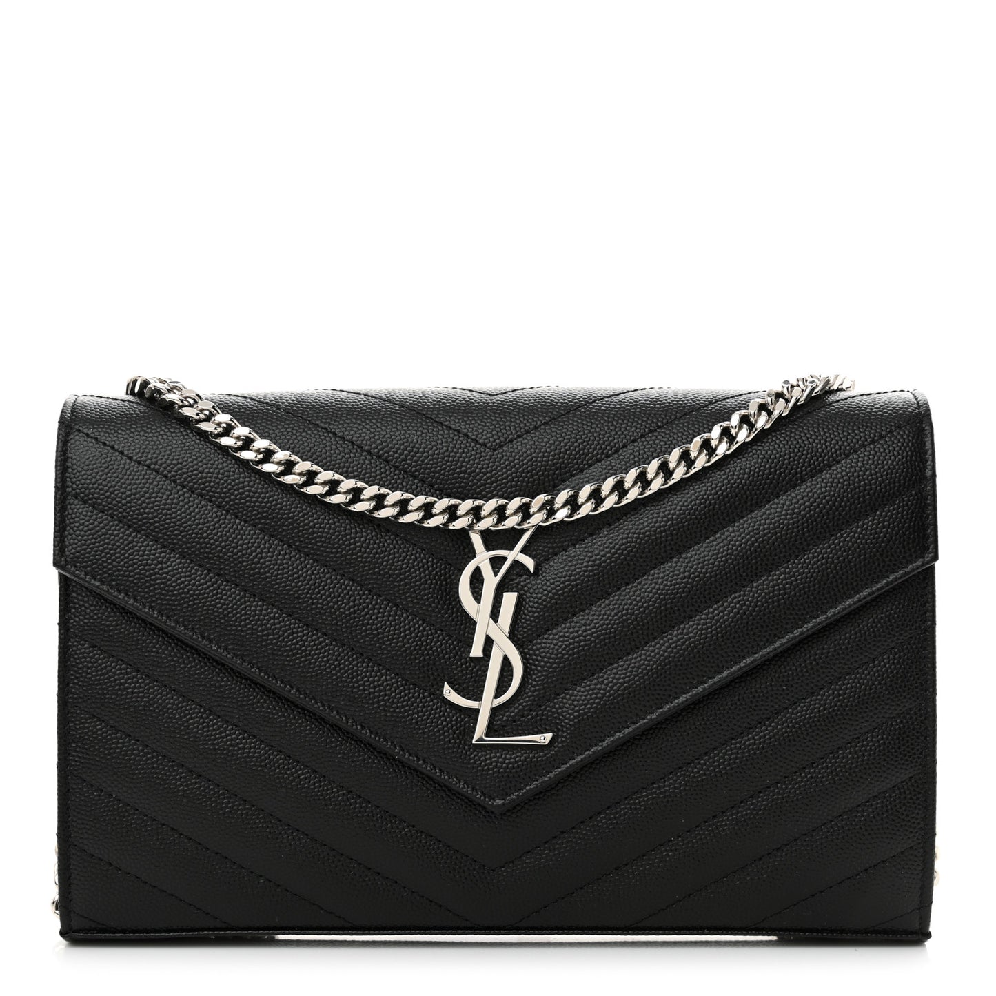 Grain De Poudre Matelasse Chevron Monogram Chain Wallet Black
