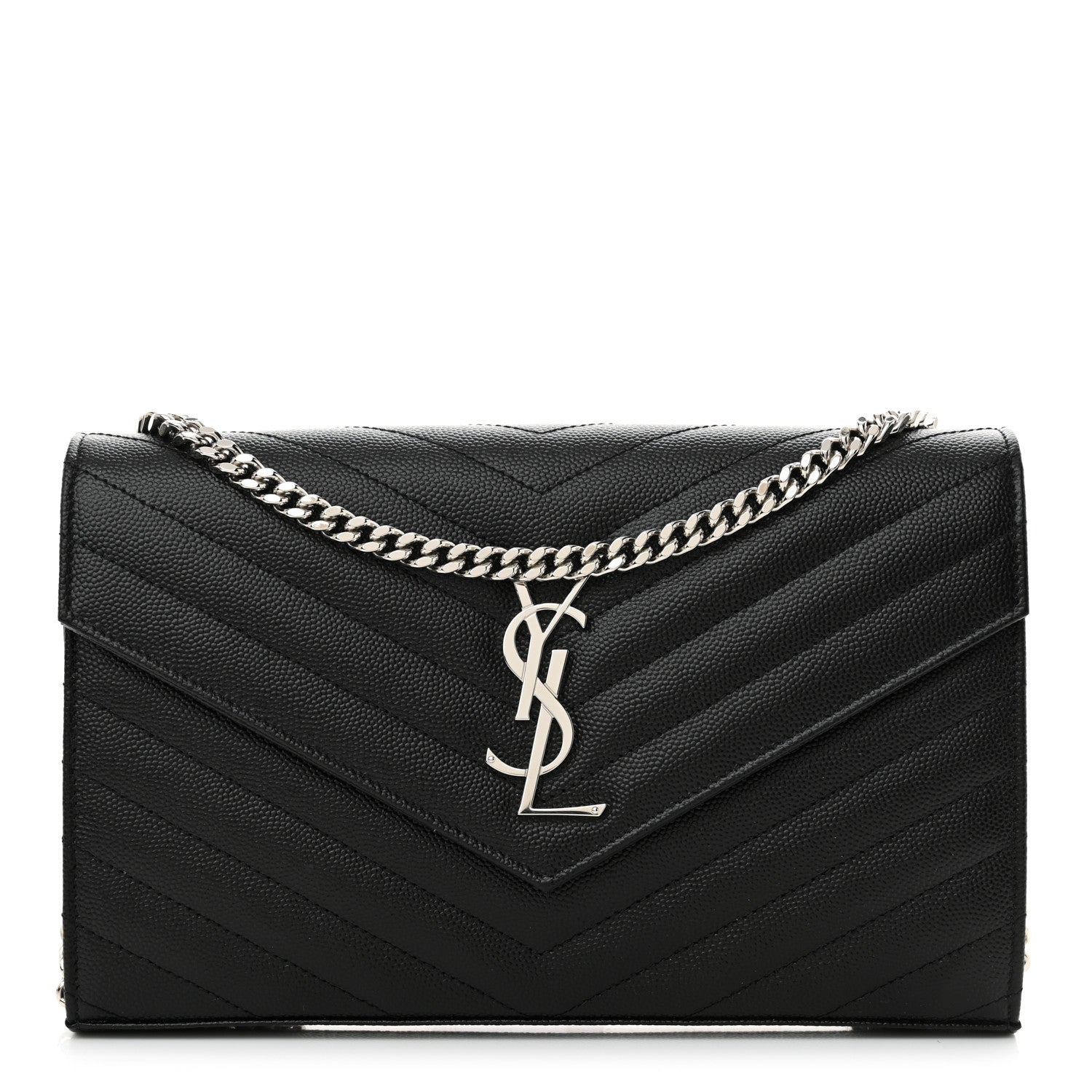 Saint Laurent Grain De Poudre Matelasse Chevron Monogram Chain Wallet Black 1 of 10