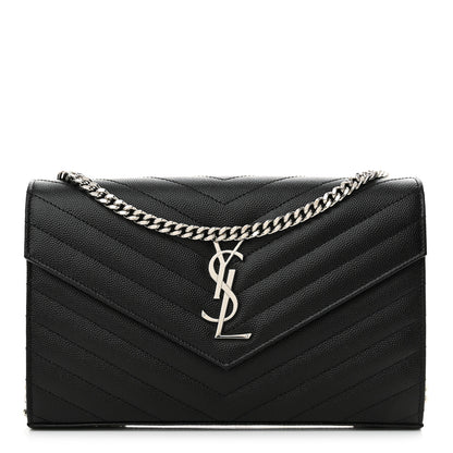 Saint Laurent Grain De Poudre Matelasse Chevron Monogram Chain Wallet Black 1 of 10