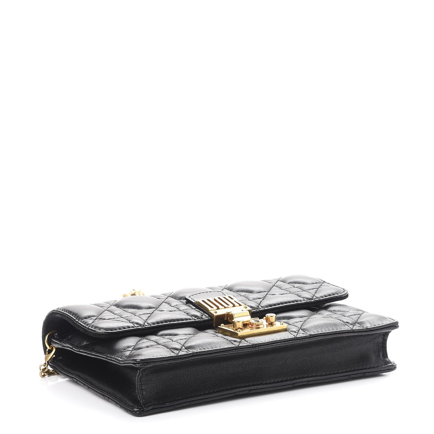 Lambskin Cannage Dioraddict Wallet on Chain Clutch Black