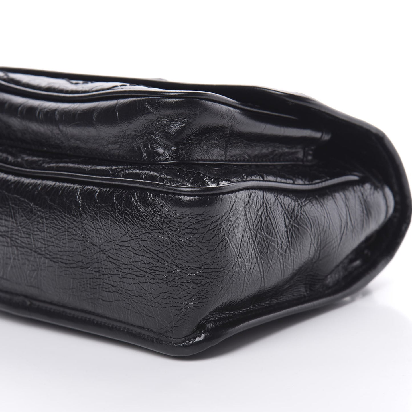 Crinkled Calfskin Matelasse Monogram Baby Niki Chain Satchel Black