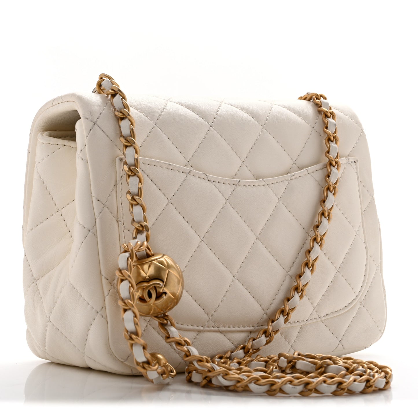 Lambskin Quilted Mini Pearl Crush Flap White