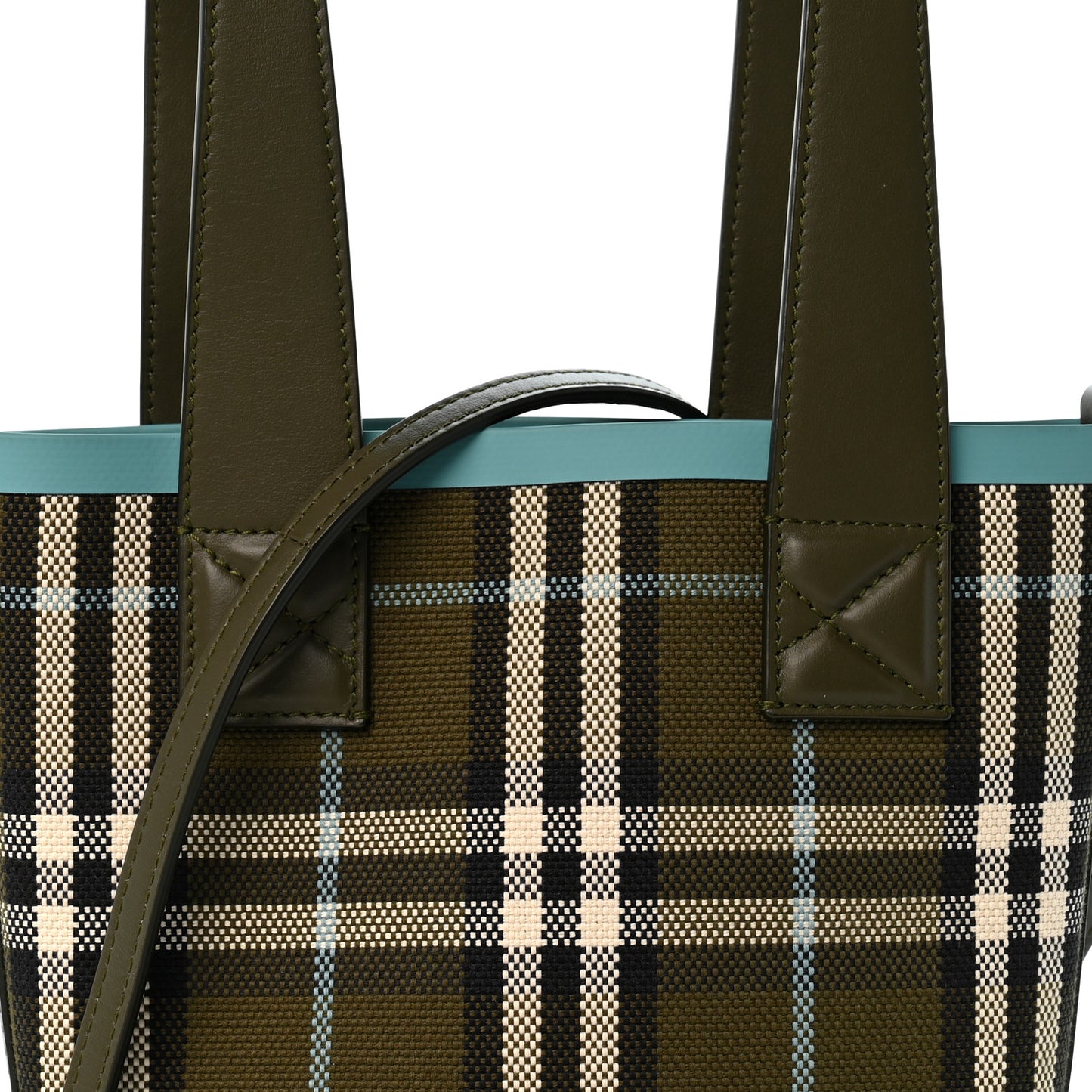 Cotton Check Mini London Tote Bag Olive Green