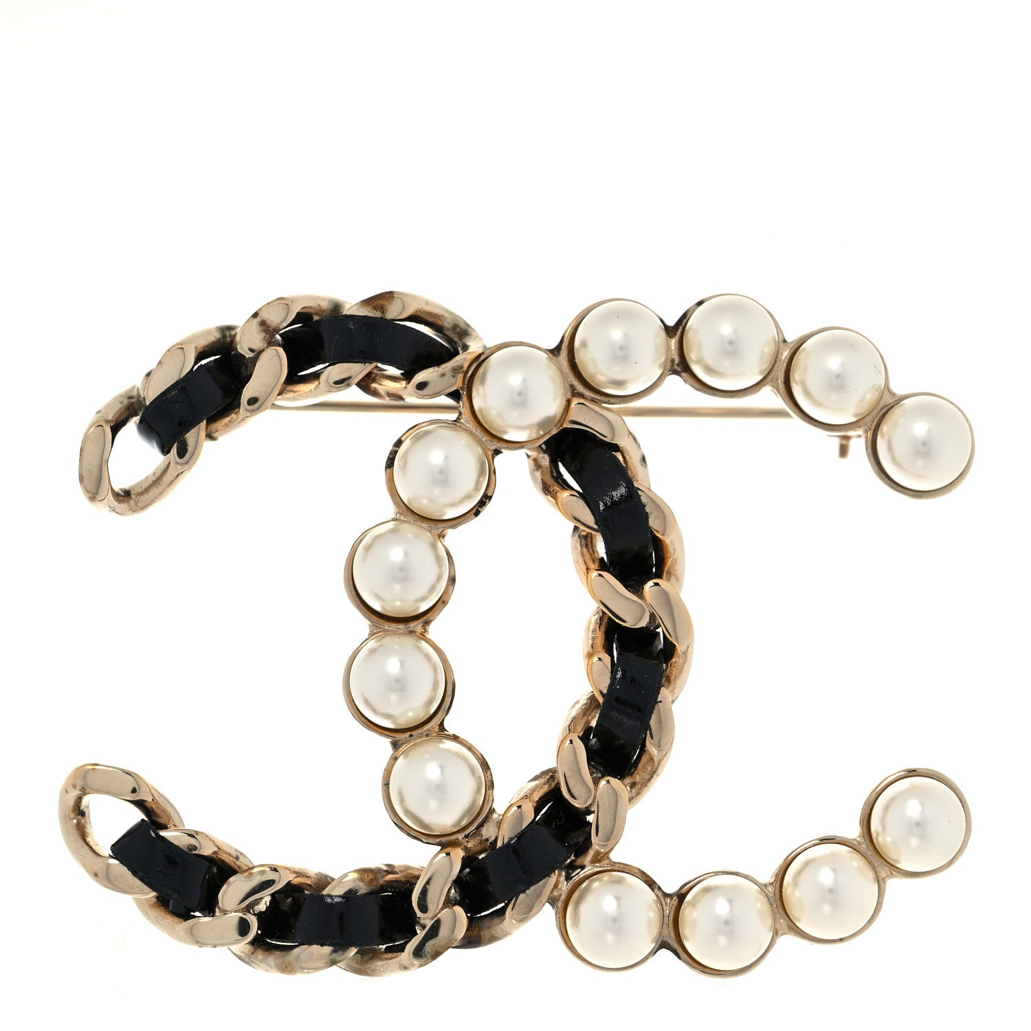 Chanel Lambskin Pearl CC Chain Brooch Black Gold 1 of 7