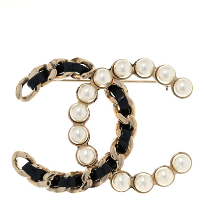 Chanel Lambskin Pearl CC Chain Brooch Black Gold 1 of 7