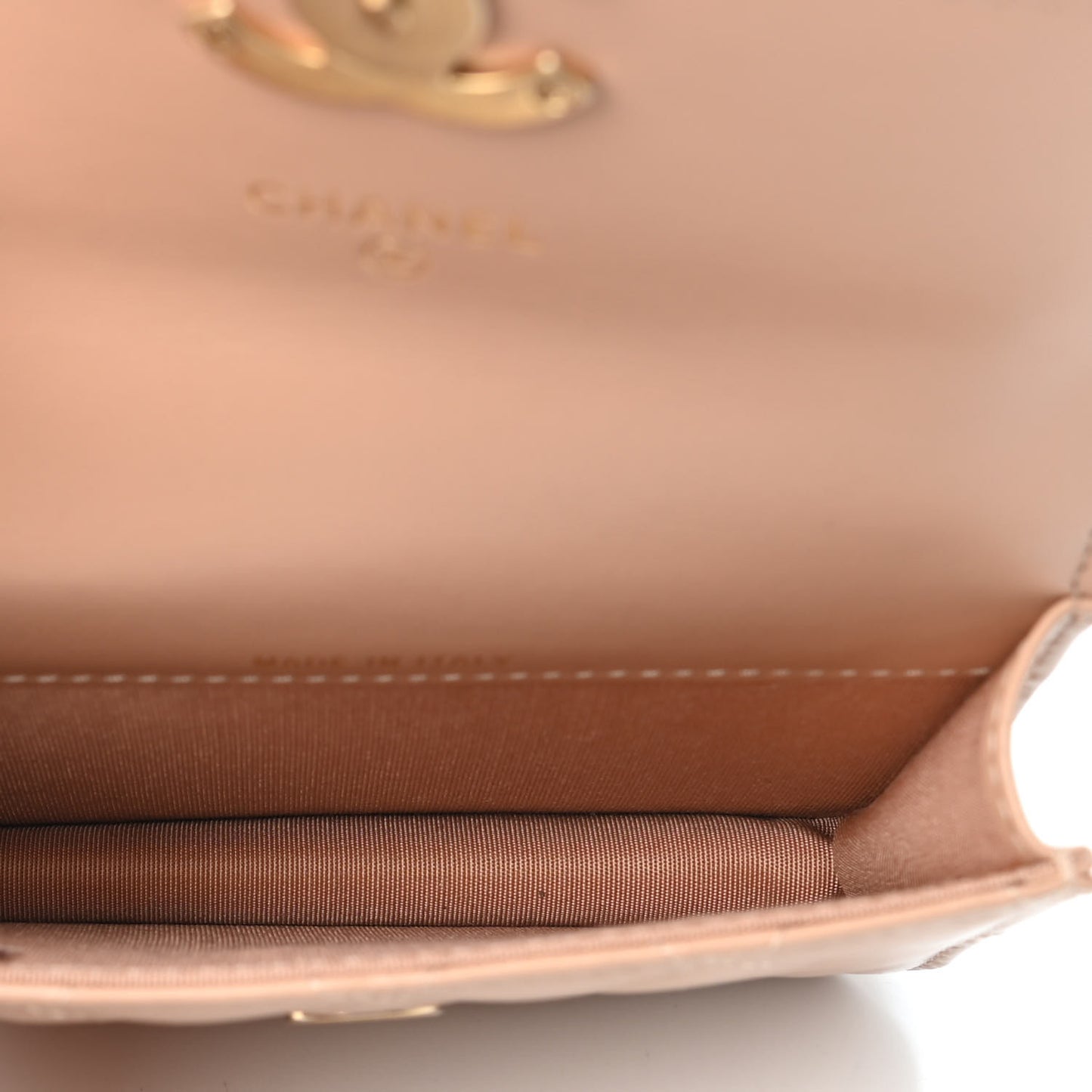 Calfskin Quilted Perfect Fit Coin Purse With Chain Beige