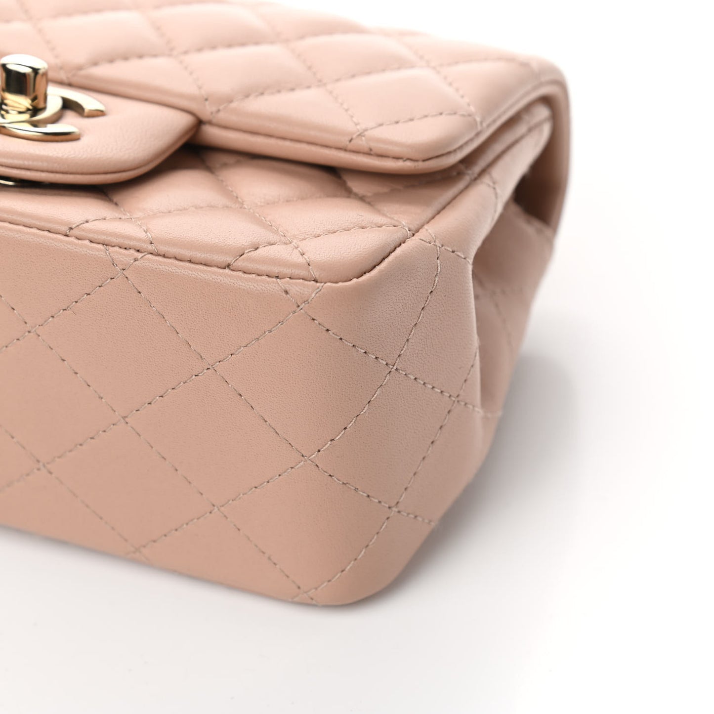 Lambskin Quilted Mini Square Flap Beige