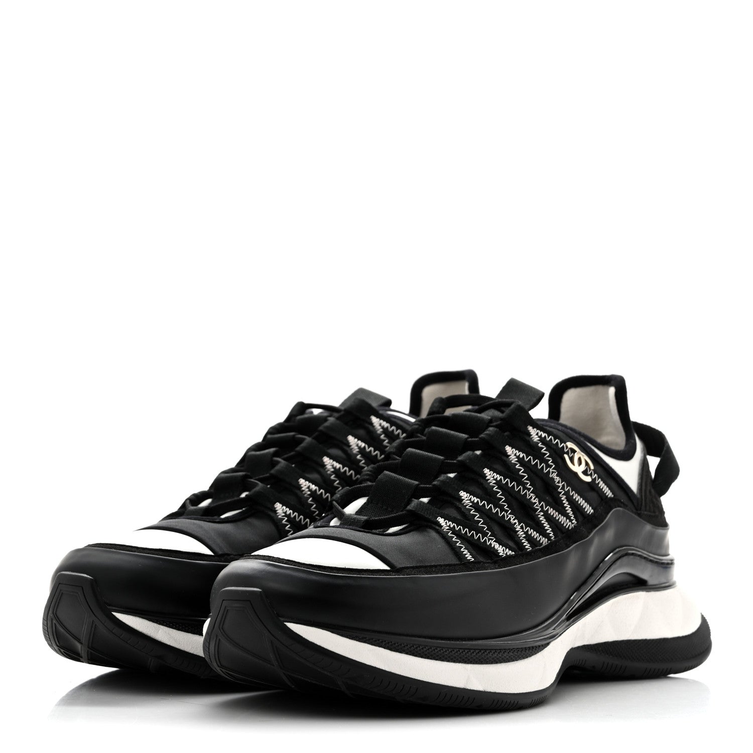 Chanel Mixed Fibers Suede Calfskin CC Sneakers 41.5 White Black 4 of 11