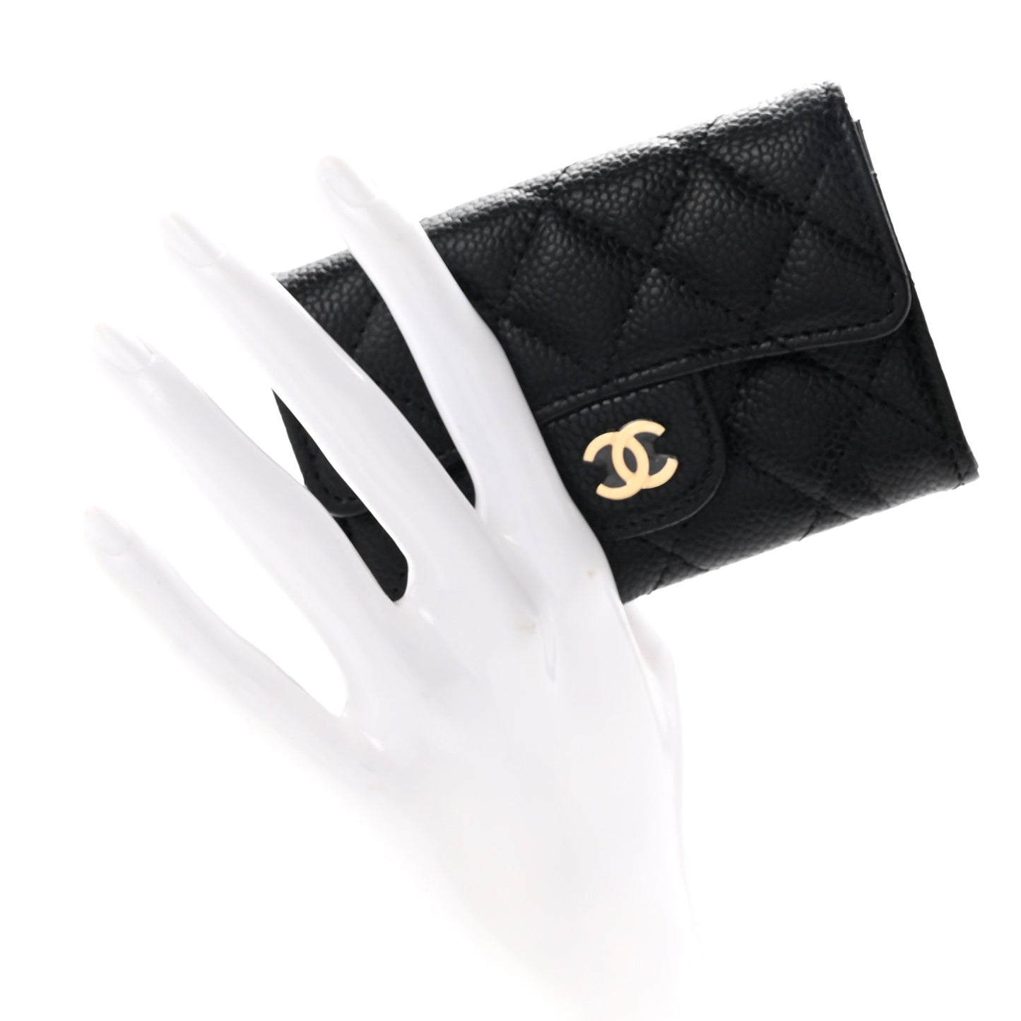 Caviar Quilted Flap Card Holder Wallet Black