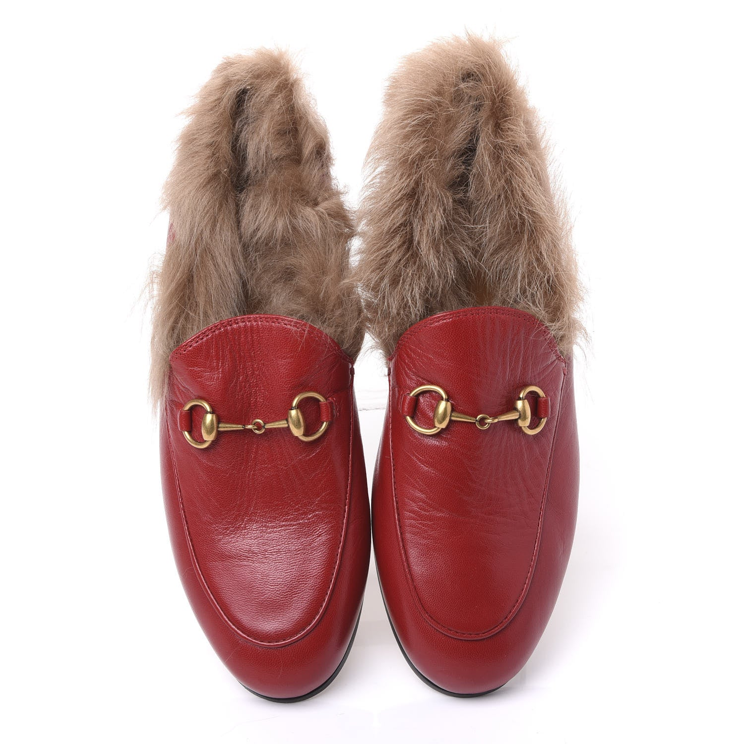 Gucci Malaga Kid Fur Womens Jordaan Loafers 36 Hibiscus Red Natural 5 of 12