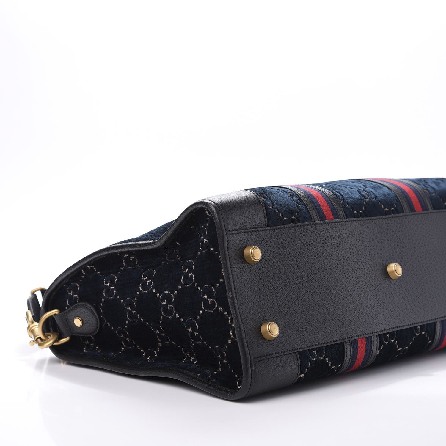 Gucci Velvet GG Monogram Textured Calfskin Web Medium Duffle Bag Blue Beige Black 9 of 11