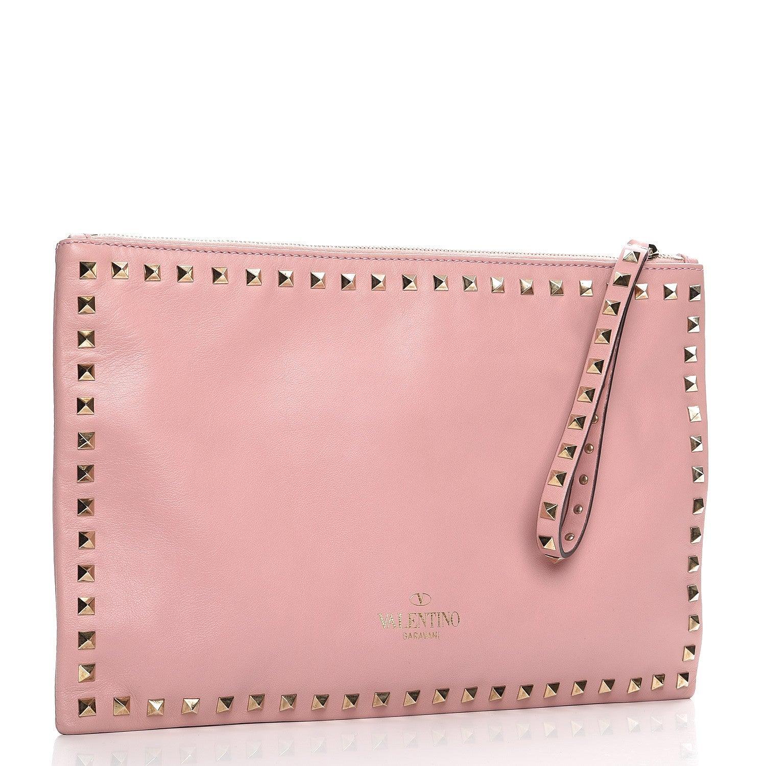 Valentino Garavani Vitello Large Rockstud Zip Wristlet Pouch Pop Gardenia 4 of 10