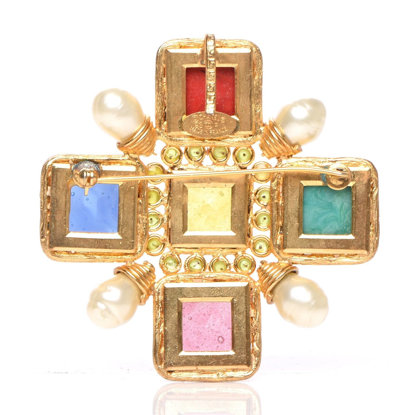 Gripoix Poured Glass Pearl Brooch Gold Multicolor