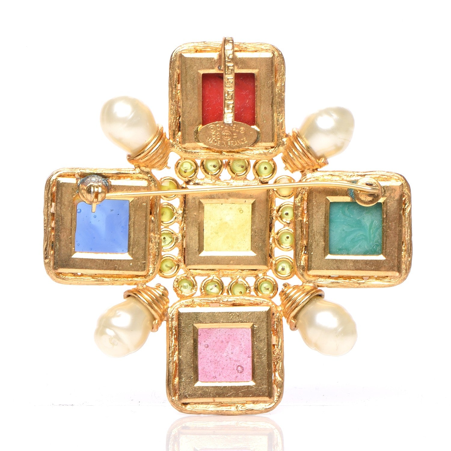 Chanel Gripoix Poured Glass Pearl Brooch Gold Multicolor 4 of 6