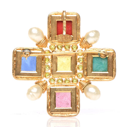 Chanel Gripoix Poured Glass Pearl Brooch Gold Multicolor 4 of 6
