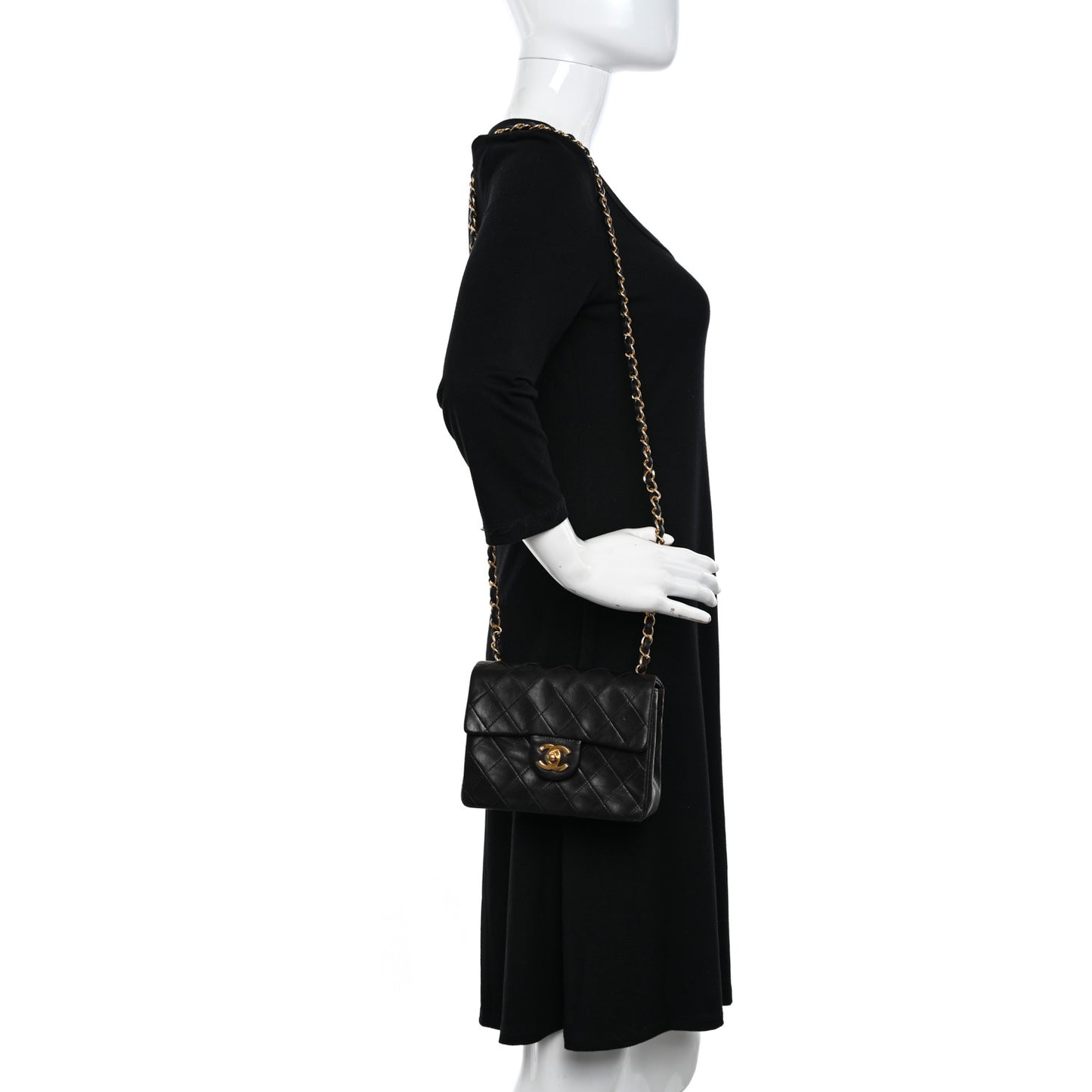 Lambskin Quilted Mini Square Flap Bag Black